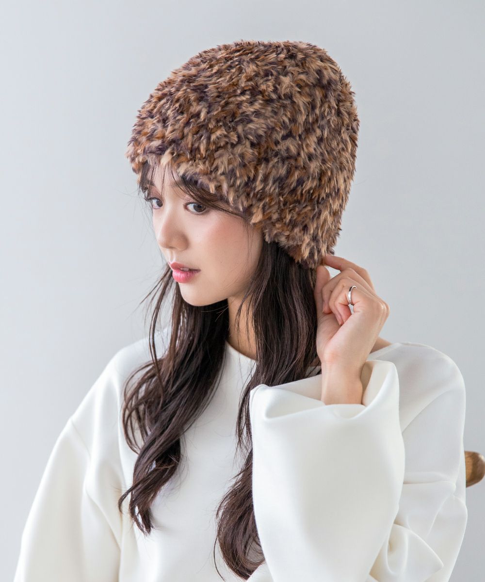 LEOPARD FUR KNIT/ヒョウファーニットビーニー | polcadot (ポルカ